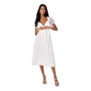 Lulu’s Romantic Prose White Lace Puff Sleeve Midi Dress Women’s US L